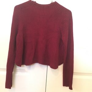 AA Wine cropped mock neck sweater